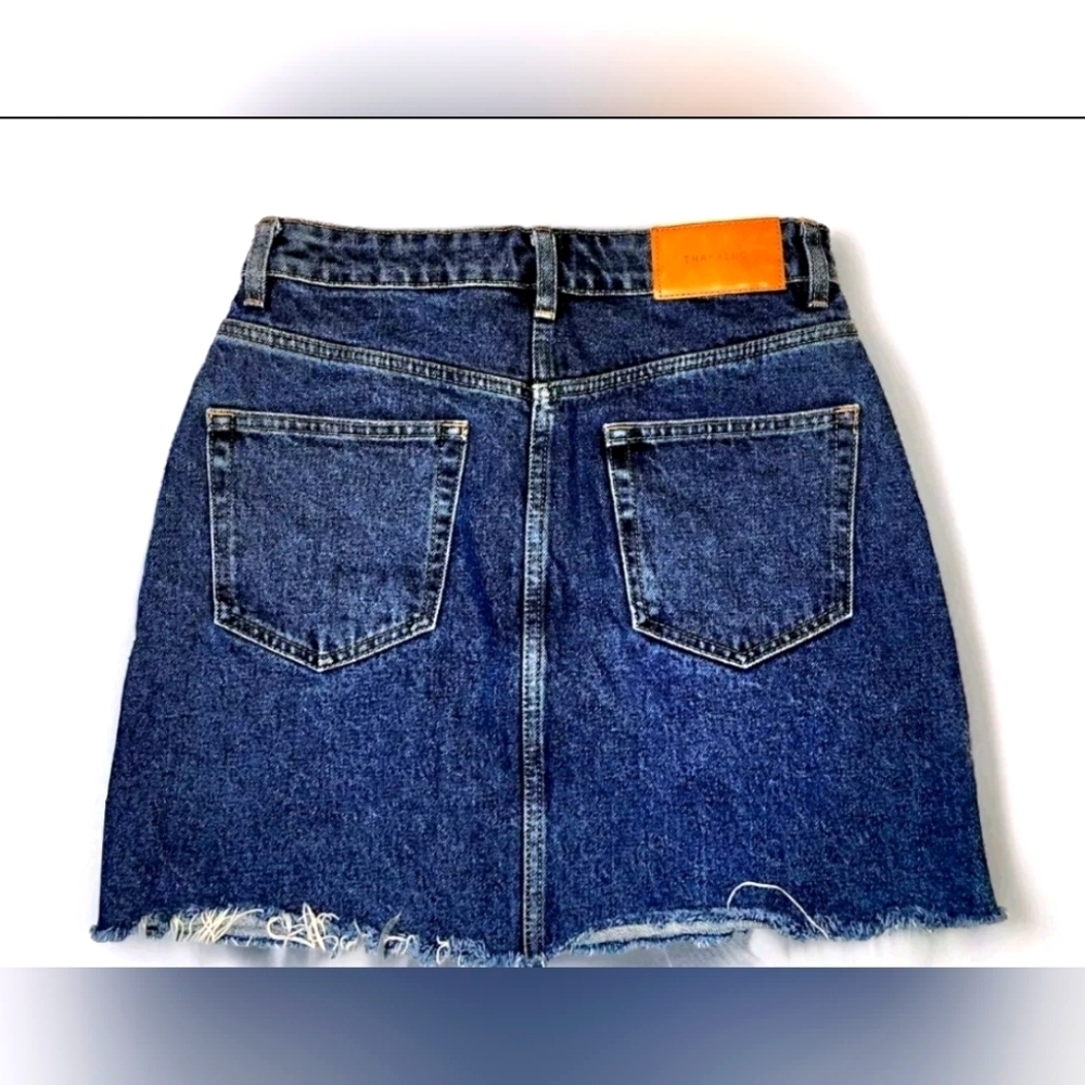 ZARA Trafaluc Denim Blue Jean Mini Skirt ~ Size Small ~ Fringed Hemline 5DJ14M - Picture 3 of 4